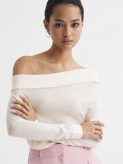 Reiss Cream Gracey Off Shoulder Wool Top - Image 1 of 6