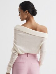 Reiss Cream Gracey Off Shoulder Wool Top - Image 3 of 6