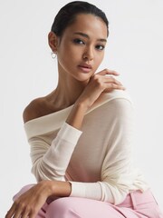 Reiss Cream Gracey Off Shoulder Wool Top - Image 5 of 6