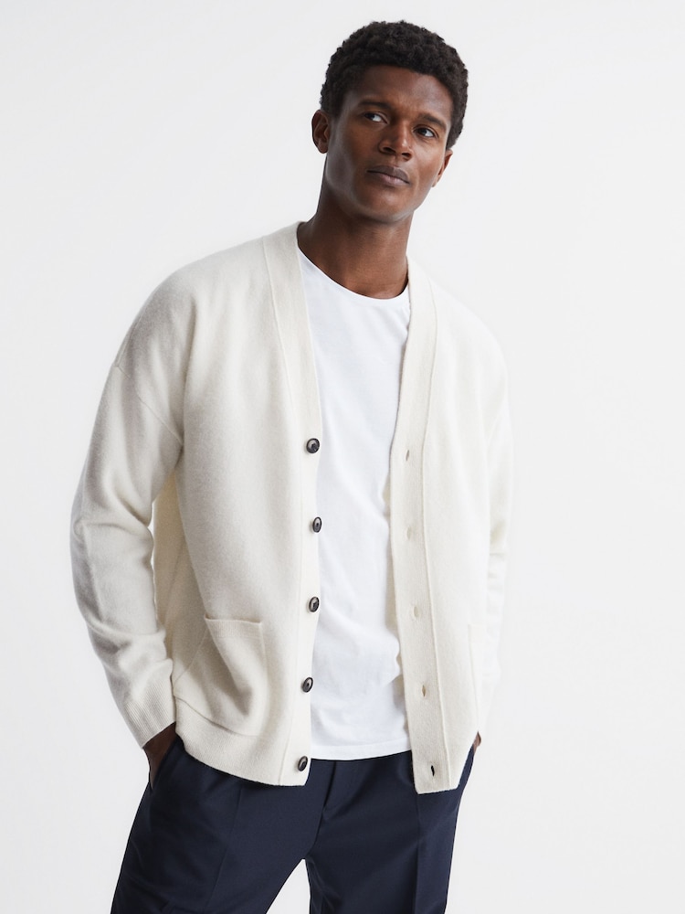 Reiss Ecru Chile Merino Blend Cardigan - Image 1 of 7 Reiss Ecru Chile Merino Blend Cardigan - Image 1 of 7