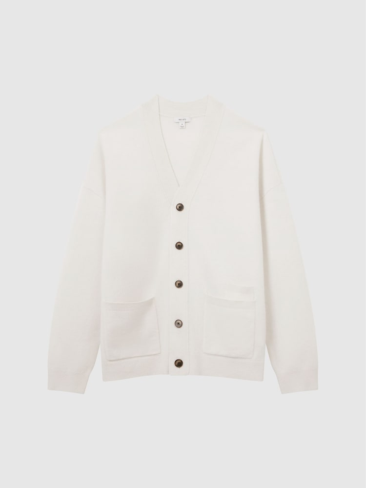Reiss Ecru Chile Merino Blend Cardigan - Image 2 of 7 Reiss Ecru Chile Merino Blend Cardigan - Image 2 of 7