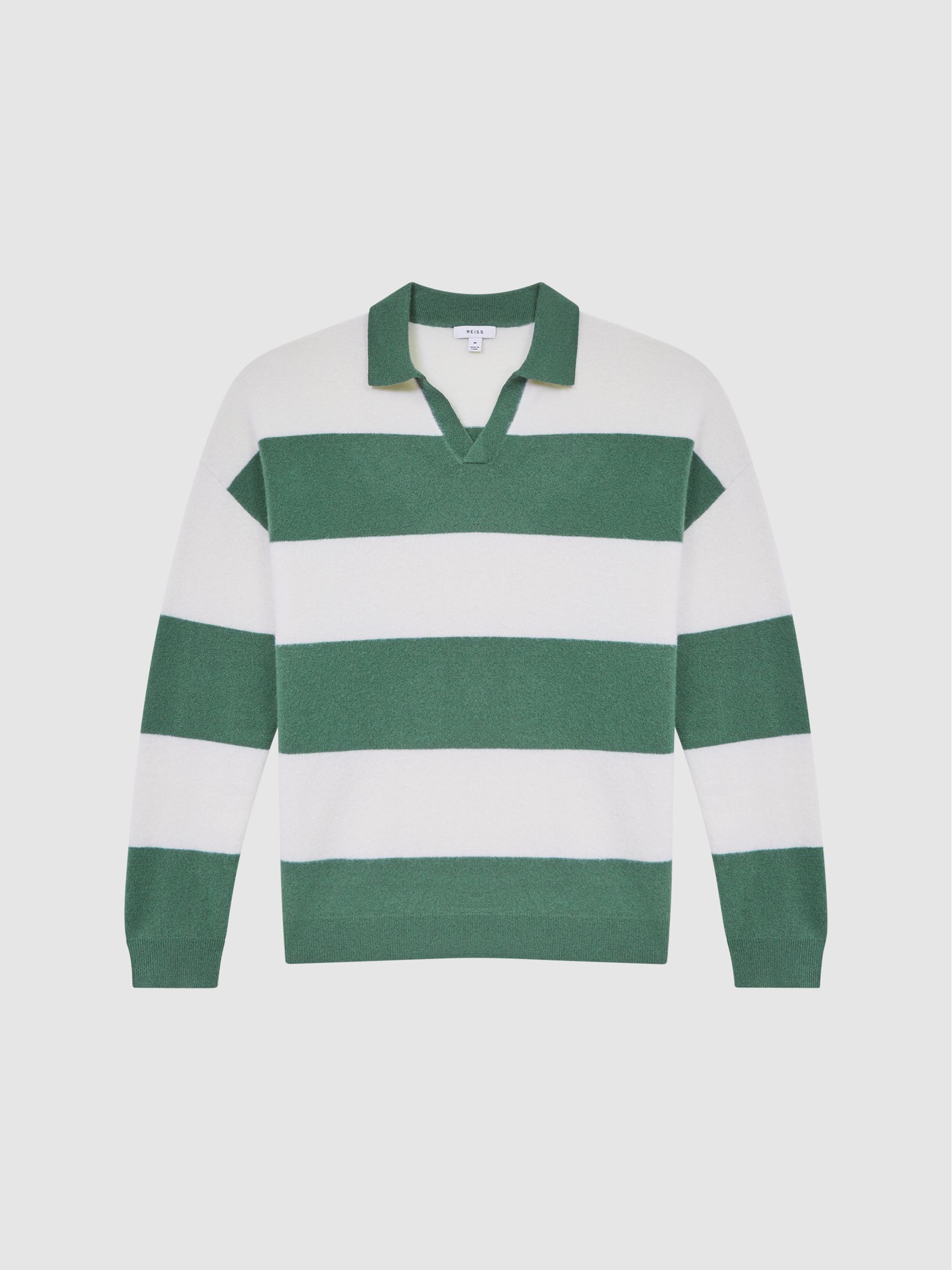 Buy Reiss Pine Green/Ecru Port Striped Wool Rugby Shirt from