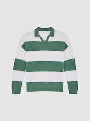 Reiss Pine Green/Ecru Port Striped Wool Rugby Shirt - Image 2 of 6