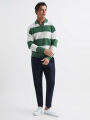Reiss Pine Green/Ecru Port Striped Wool Rugby Shirt - Image 3 of 6