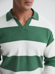Reiss Pine Green/Ecru Port Striped Wool Rugby Shirt - Image 4 of 6