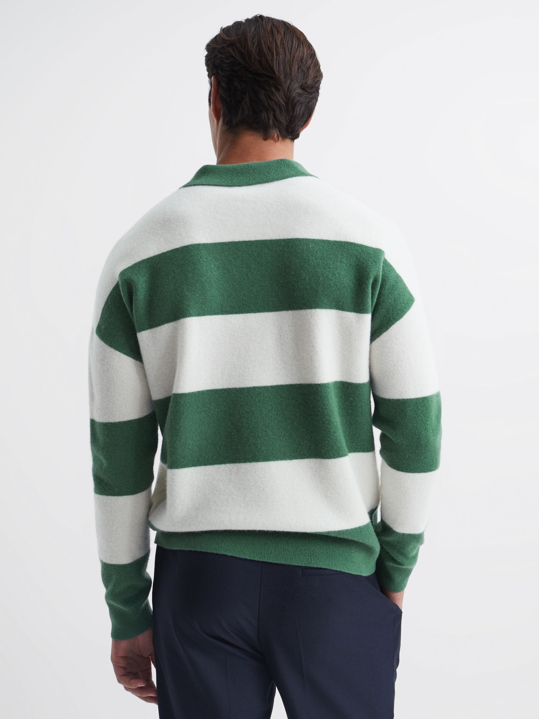 Buy Reiss Pine Green/Ecru Port Striped Wool Rugby Shirt from