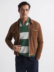 Reiss Pine Green/Ecru Port Striped Wool Rugby Shirt - Image 6 of 6