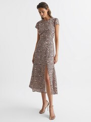 Reiss Brown Livia Cut Out Back Midi Dress - Image 1 of 7