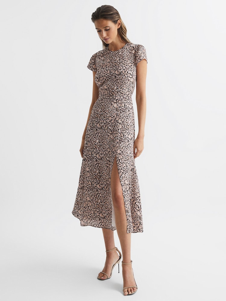 Reiss Brown Livia Cut Out Back Midi Dress - Image 1 of 7