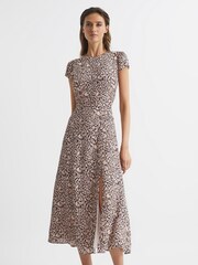 Reiss Brown Livia Cut Out Back Midi Dress - Image 3 of 7
