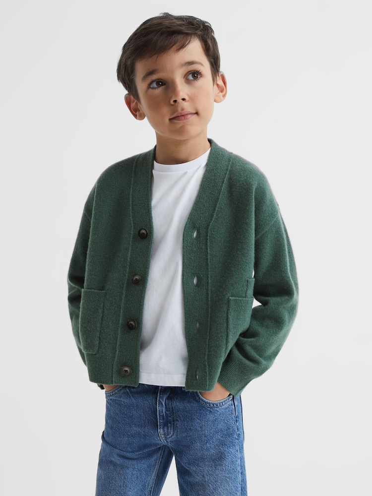 Reiss Pine Green Chile Junior Wool Blend Cardigan - Image 1 of 7