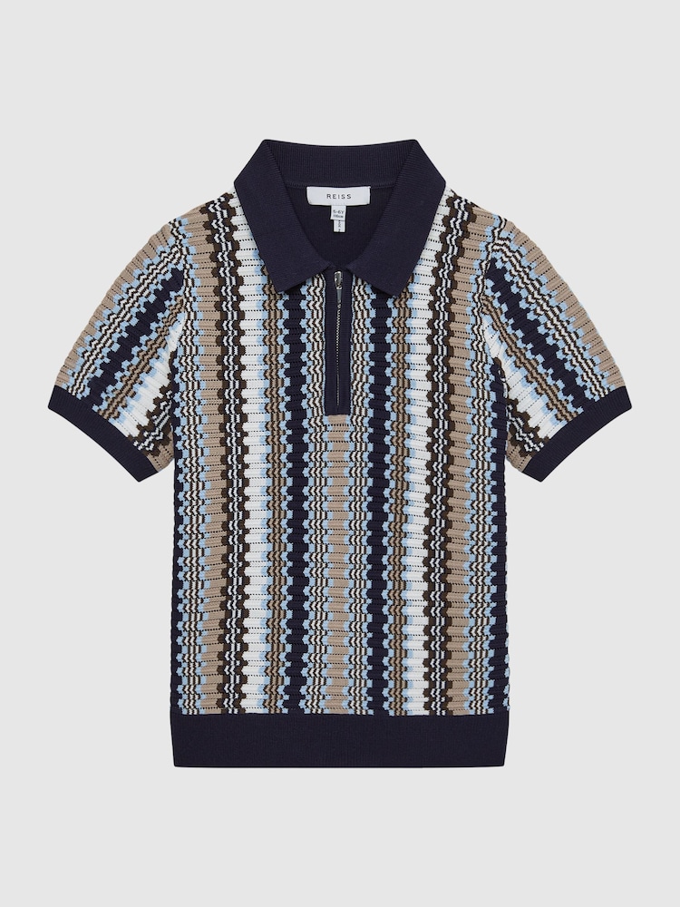 Reiss Navy Redbourne Senior Half-Zip Knitted Polo Shirt - Image 2 of 6