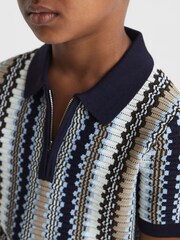 Reiss Navy Redbourne Senior Half-Zip Knitted Polo Shirt - Image 4 of 6