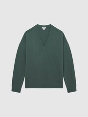 Reiss Pine Green Spires Merino V-Neck Relaxed Jumper - Image 2 of 7