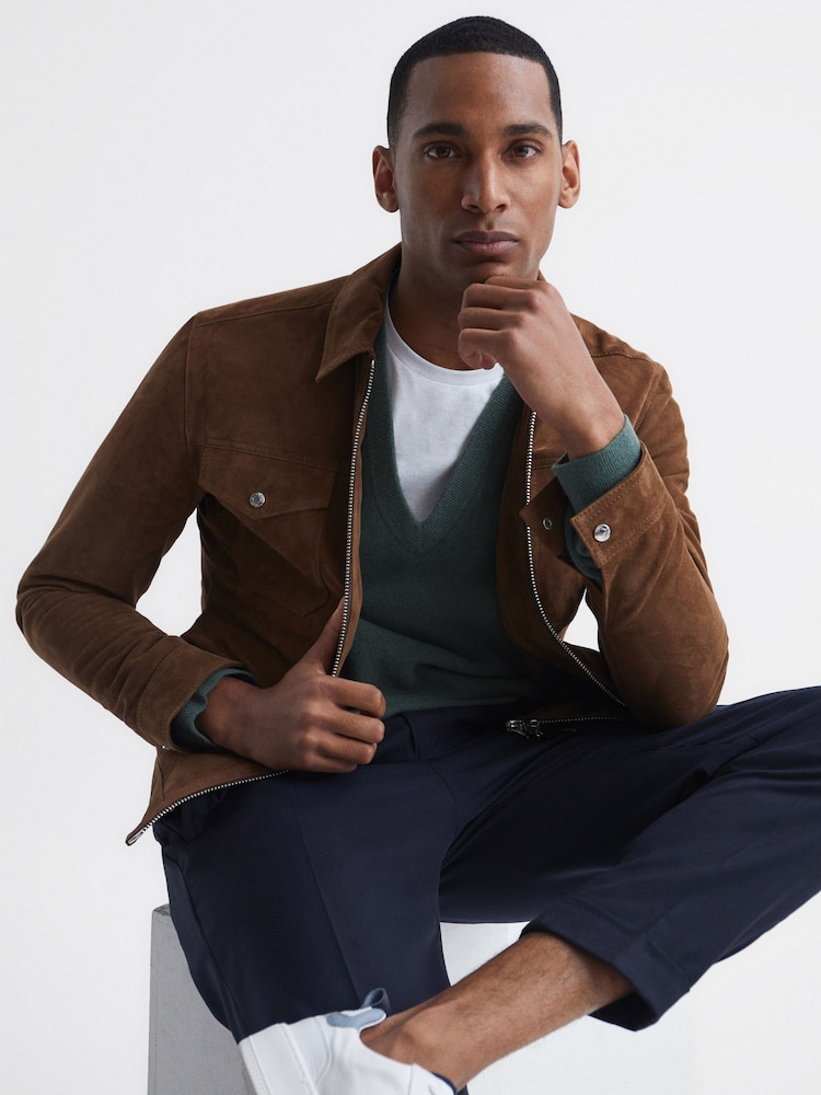 Reiss Pine Green Spires Merino V-Neck Relaxed Jumper - Image 7 of 7