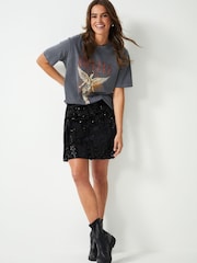 Black Sequin Velvet Mini Skirt - Image 2 of 6