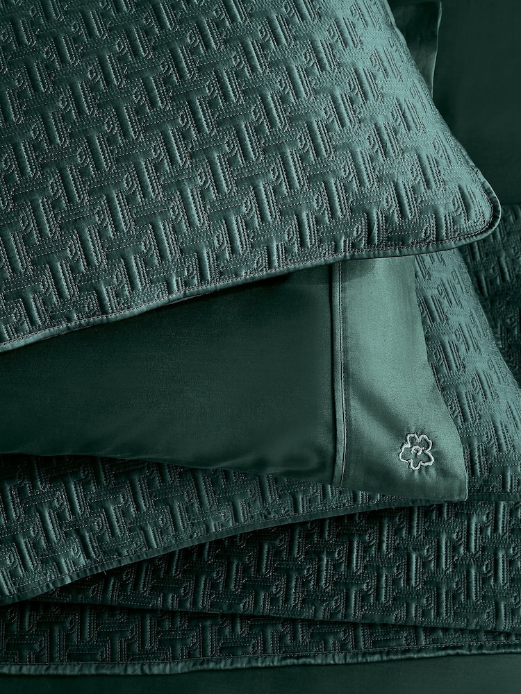 Ted Baker Green T Quilted Polysatin Sham Pillowcase - Image 3 of 3