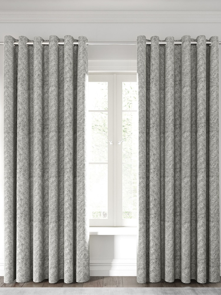Nalu Nicole Scherzinger Silver Hana Textured Fully Lined Eyelet Curtains - Image 1 of 4