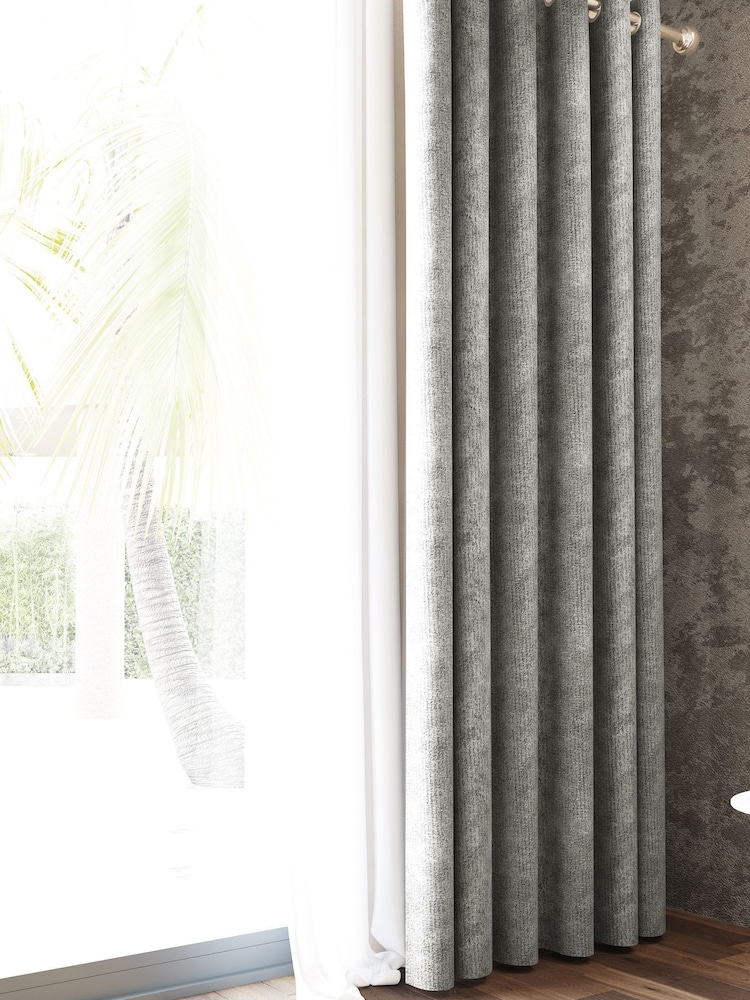 Nalu Nicole Scherzinger Silver Hana Textured Fully Lined Eyelet Curtains - Image 2 of 4