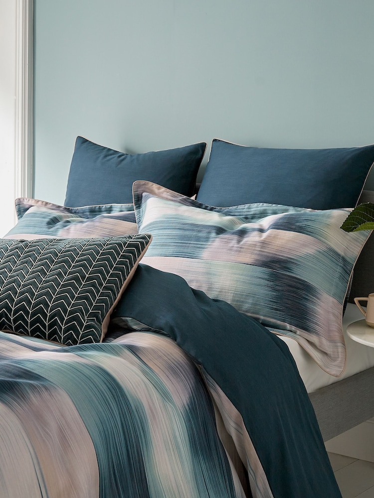 Harlequin Blue Oscillation 200 Thread Count Cotton Sateen Oxford Pillowcase - Image 1 of 4
