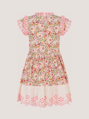 Monsoon Pink Floral Broderie Smocked Jersey Dress - Image 3 of 4