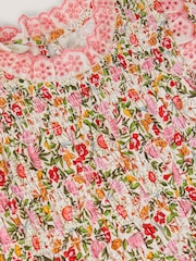 Monsoon Pink Floral Broderie Smocked Jersey Dress - Image 4 of 4