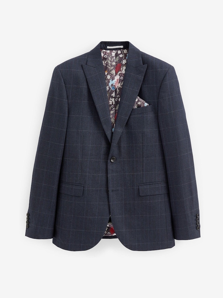 Blue Slim Fit Signature Empire Mills 100% Wool Check Suit Jacket - Image 1 of 5