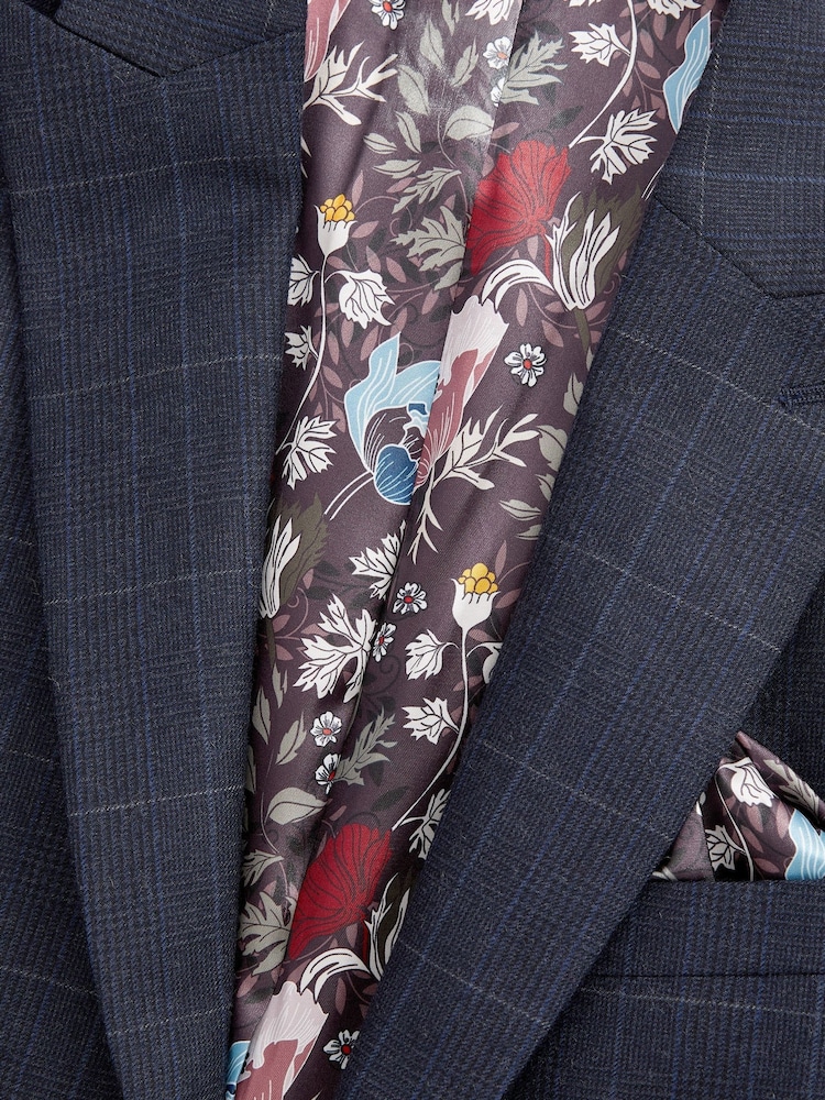 Blue Slim Fit Signature Empire Mills 100% Wool Check Suit Jacket - Image 2 of 5