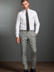 Grau - Signature Empire Mills Anzug aus 100 % Wolle in Slim Fit mit Hahnentrittmuster: Hose - Bild 3 von 9