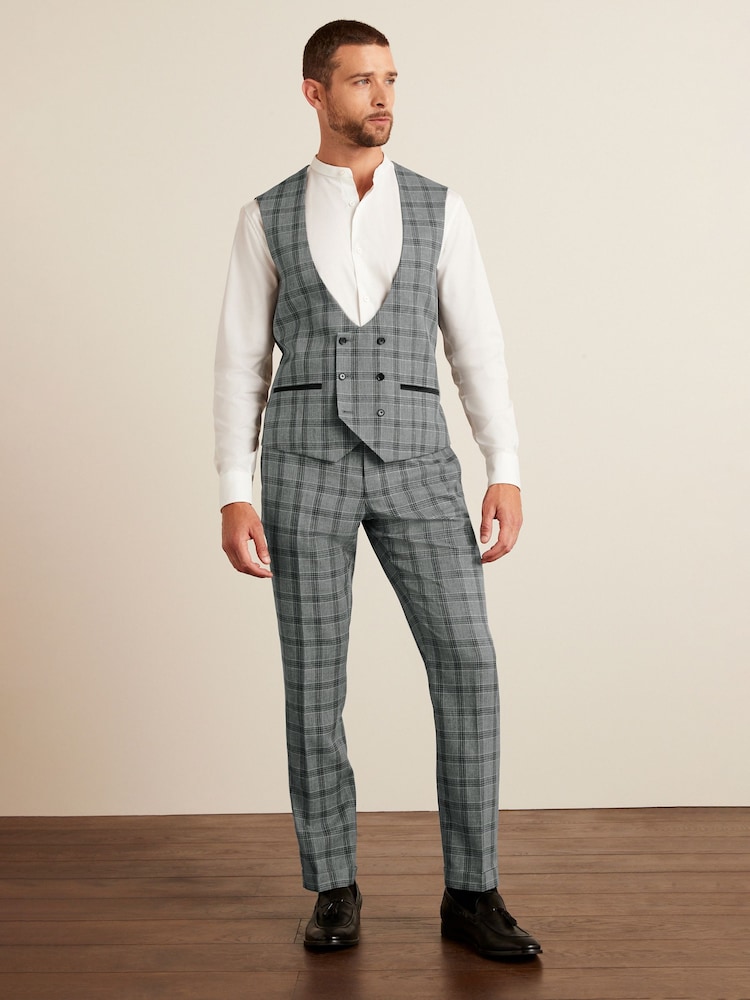 Light Grey Slim Fit Check Suit: Trousers - Image 2 of 8