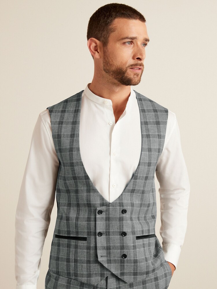 Light Grey Check Suit Waistcoat - Image 1 of 8