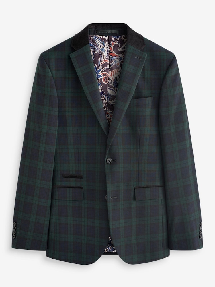 Blue Slim Fit Check Suit: Jacket - Image 11 of 11