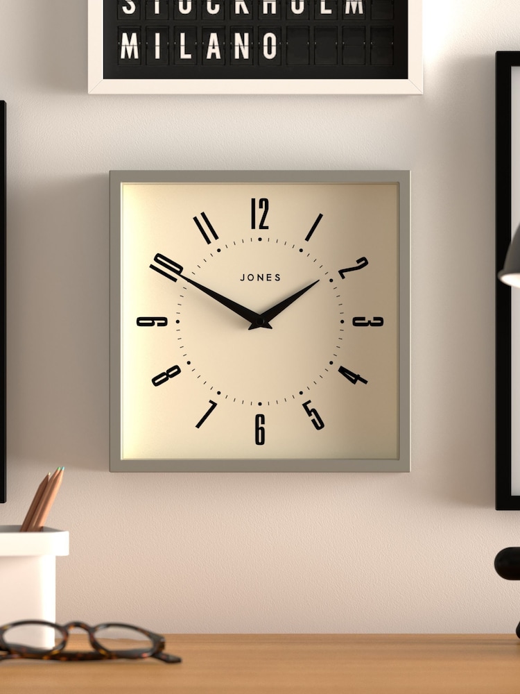 Jones Clocks Grey Grey Box Square Wall Clock - Image 1 of 4