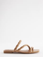Camel Signature Leather Flat Twist Detail Mule Sandals - Image 4 of 7