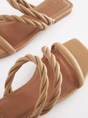 Camel Signature Leather Flat Twist Detail Mule Sandals - Image 5 of 7