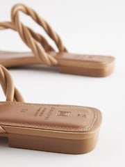 Camel Signature Leather Flat Twist Detail Mule Sandals - Image 7 of 7