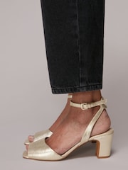 Whistles Gold Block Heel Emerson Sandals - Image 1 of 4