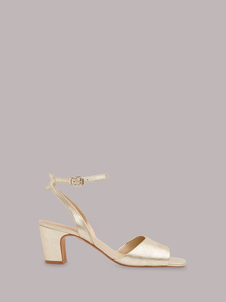 Whistles Gold Block Heel Emerson Sandals - Image 2 of 4