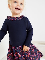 Navy Woven Knit Mix Dress (3mths-7yrs) - Image 1 of 5