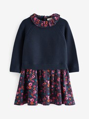 Navy Woven Knit Mix Dress (3mths-7yrs) - Image 4 of 5