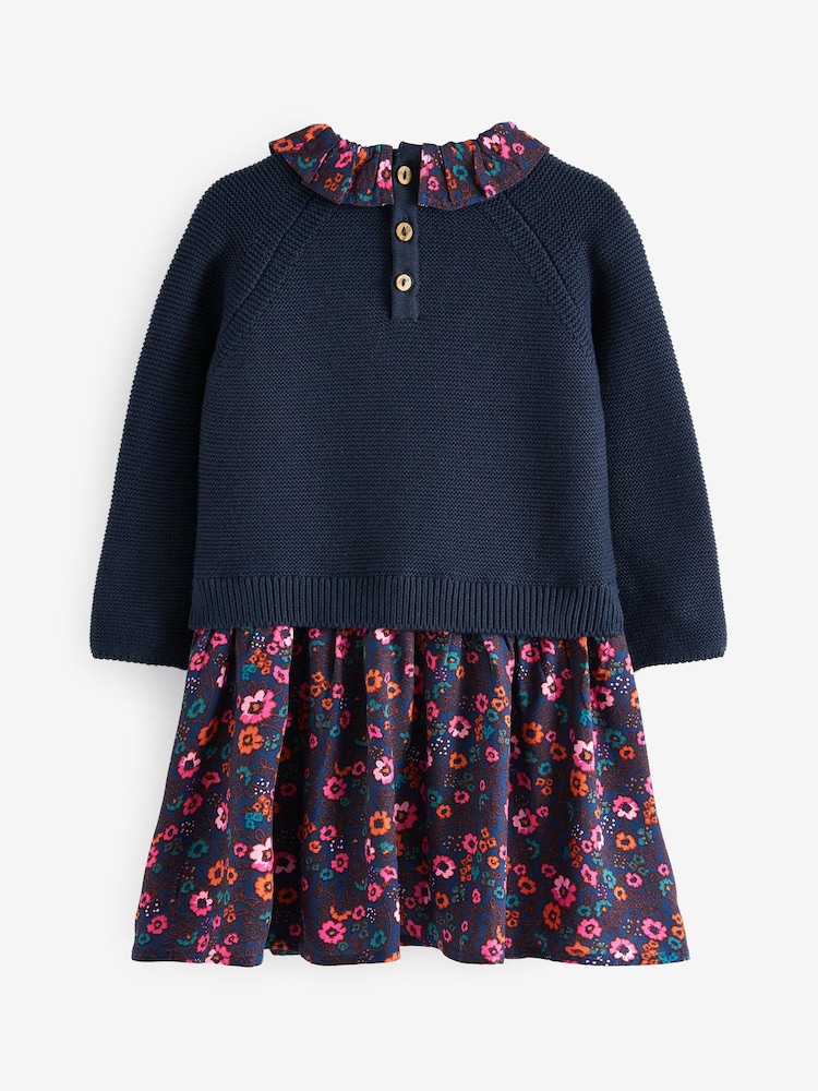 Navy Woven Knit Mix Dress (3mths-7yrs) - Image 5 of 5