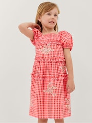 Monsoon Pink Sequin Butterfly Gingham Dress - Image 1 of 3