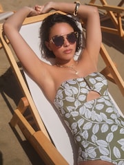 Green Floral U Trim Bandeau Swimsuit - Image 5 of 6