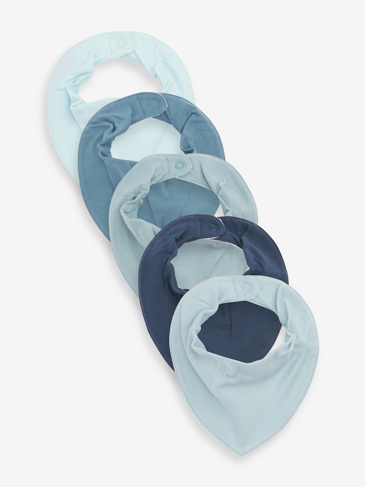 Blue 5 Pack Dribble Baby 100% Cotton Bibs - Image 1 of 3