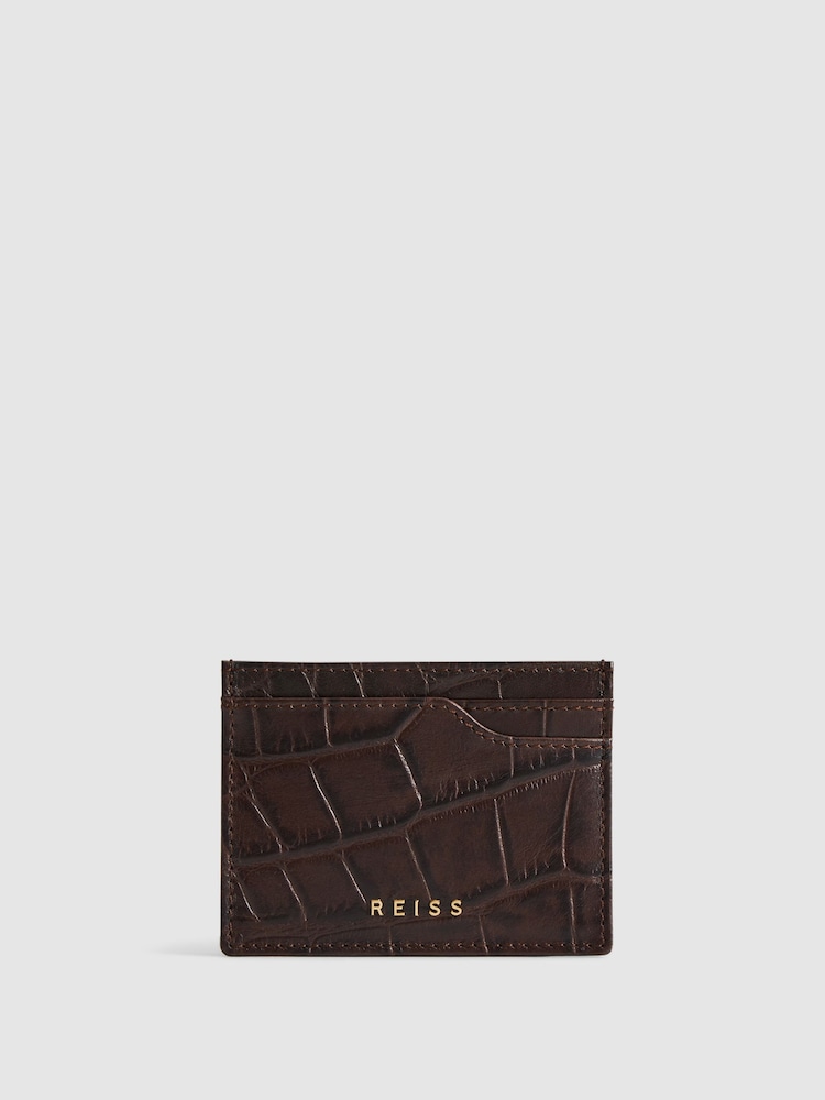 Reiss Chocolate Cabot Leather Card Holder - Image 1 of 5