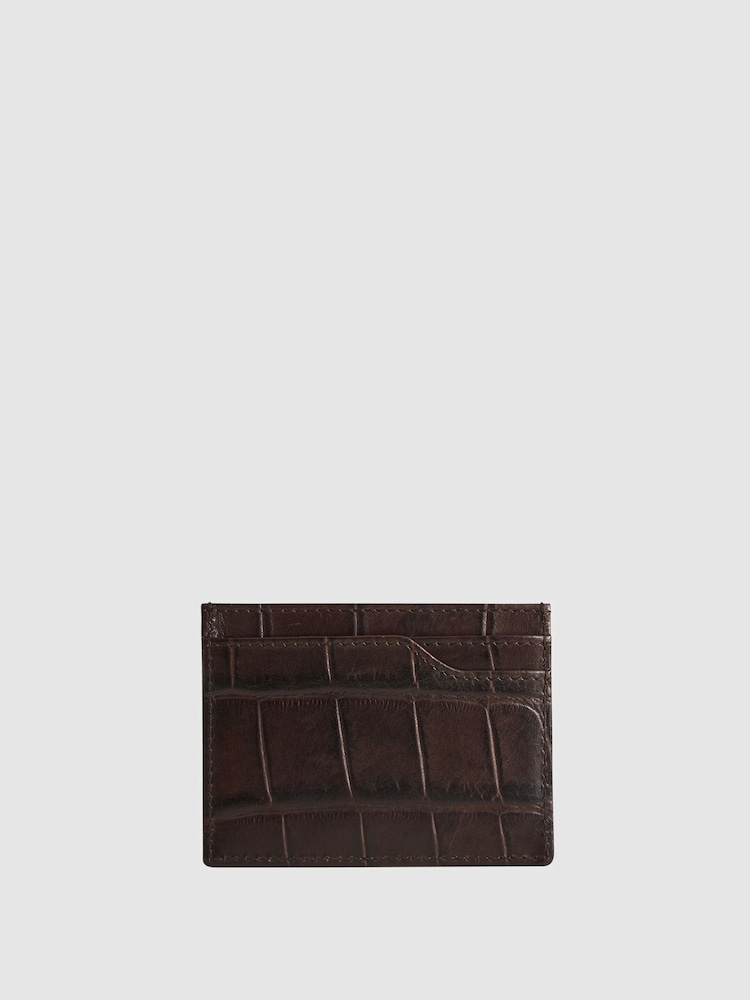 Reiss Chocolate Cabot Leather Card Holder - Image 2 of 5