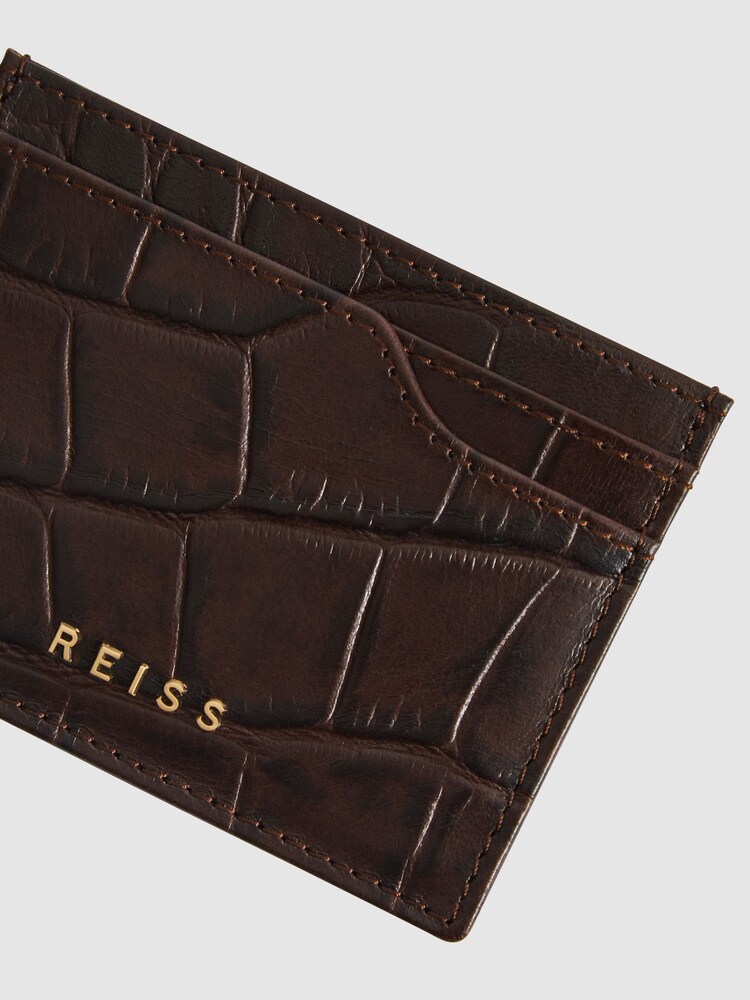 Reiss Chocolate Cabot Leather Card Holder - Image 3 of 5
