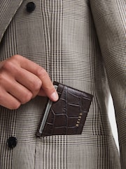 Reiss Chocolate Cabot Leather Card Holder - Image 4 of 5