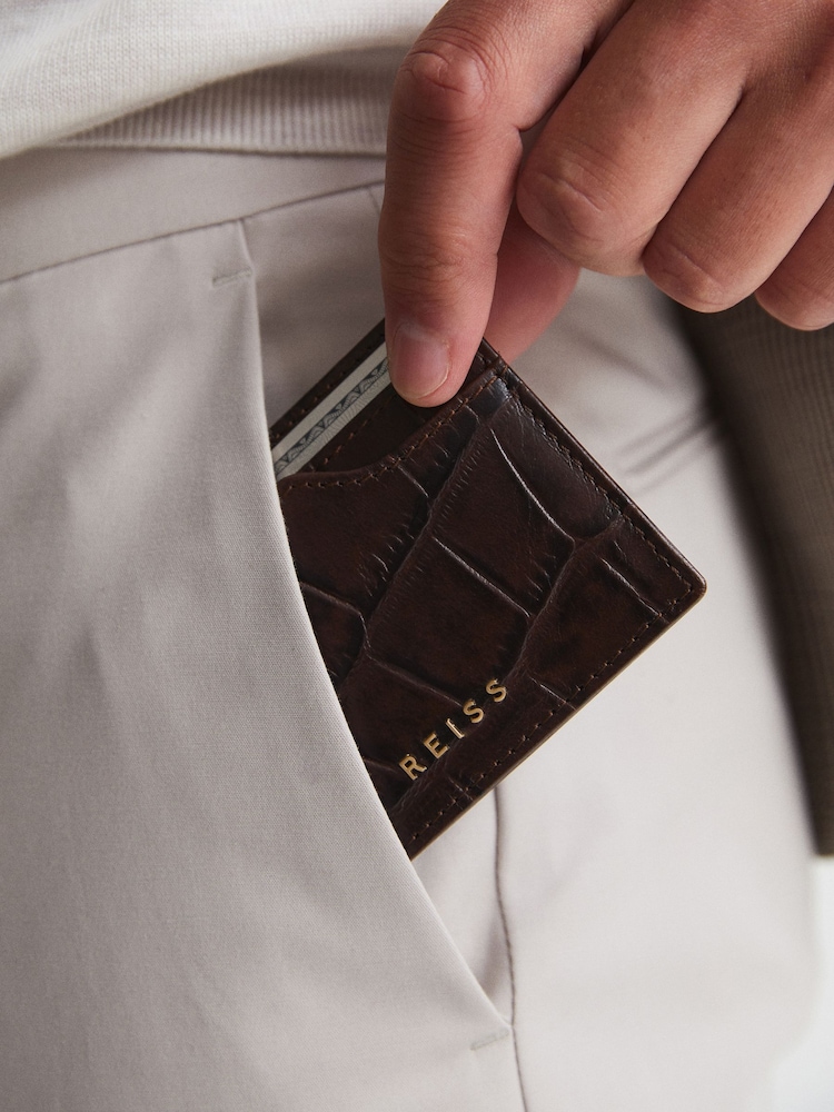 Reiss Chocolate Cabot Leather Card Holder - Image 5 of 5