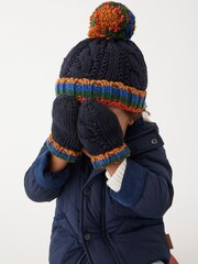 Navy Blue Stripe Hat And Mittens Set (3mths-10yrs) - Image 1 of 4